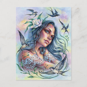 Carte postale Hirondelles envolées Eté Joie Oiseau