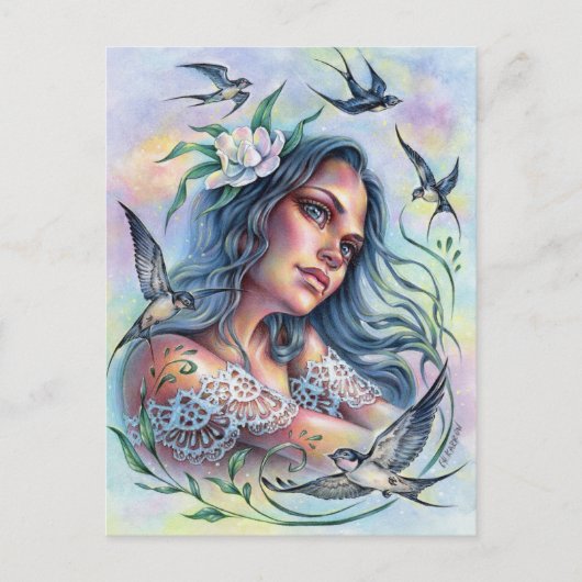 Carte postale Hirondelles envolées Eté Joie Oiseau (Devant)