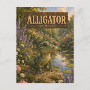 Carte Postale Histoire de bébé alligator mignon livre de nursery