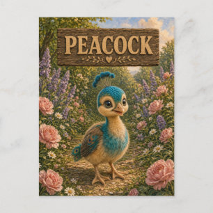 Carte Postale Histoire de bébé paon mignon livre pour enfants An