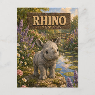 Carte Postale Histoire de bébé rhino mignon livre de nursery ani