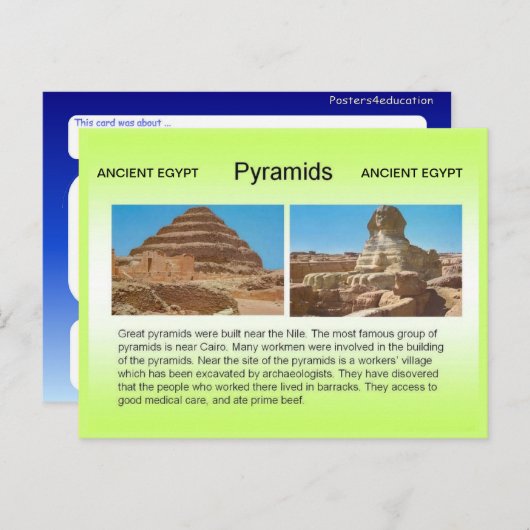Carte Postale Histoire, Egypte ancienne, Pyramides (Devant / Derrière)
