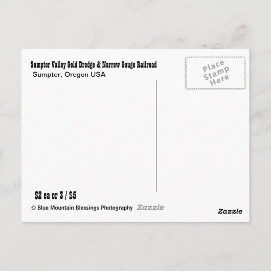 Carte Postale Historique Sumpter Gold Dredge et Railway Park (Dos)