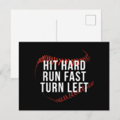 Carte Postale Hit Hard Run Fast Turn Left Drôle Lecteur De Baseb (Devant / Derrière)