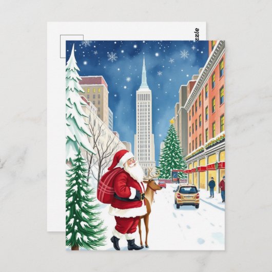 Carte Postale Hiver à New York à Manhattan Père Noël Travel (Devant / Derrière)