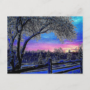 Carte Postale hiver arbres impressionnisme soleil paysage