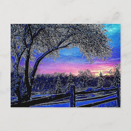 Carte Postale hiver arbres impressionnisme soleil paysage (Devant)