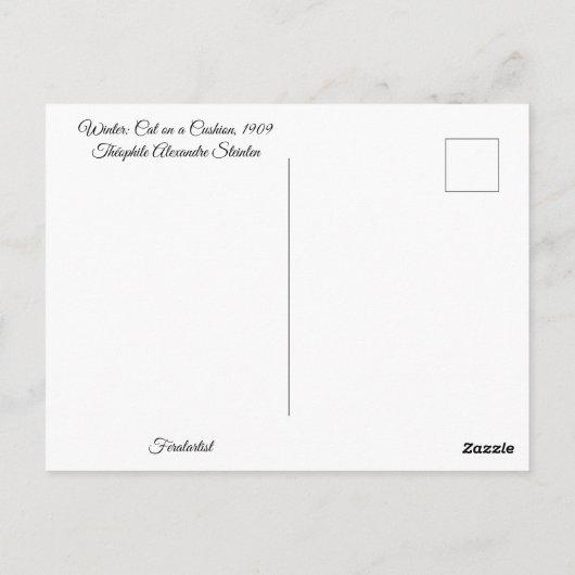 Carte Postale Hiver : Chat sur un coussin, R. Steinlen (Dos)