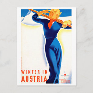 Carte Postale Hiver en Autriche, fille de ski, voyage vintage