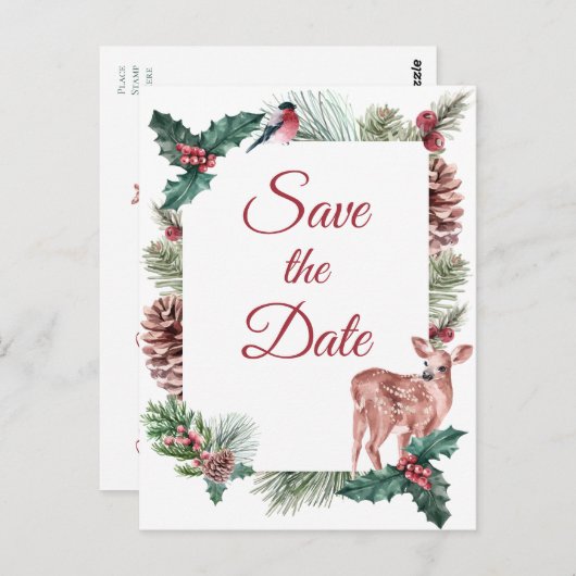 Carte Postale Hiver Épargnez la date Noël Mariage Fiançailles (Devant / Derrière)