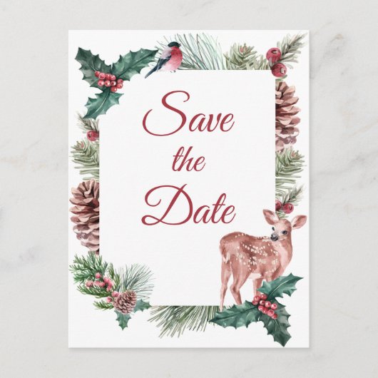 Carte Postale Hiver Épargnez la date Noël Mariage Fiançailles (Devant)