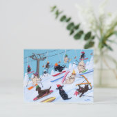 Carte Postale Hiver Fun Ski Labradors Peinture (Debout devant)