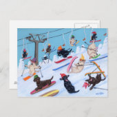 Carte Postale Hiver Fun Ski Labradors Peinture (Devant / Derrière)