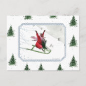 Carte Postale Hiver Joy Fox Rabbit Tobogganing vacances (Devant)