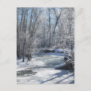 Carte Postale Hiver Merveilleux Ruisseau glacé Neige Arbres couv