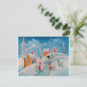 Carte Postale hiver neige scène moutons folk art (Debout devant)