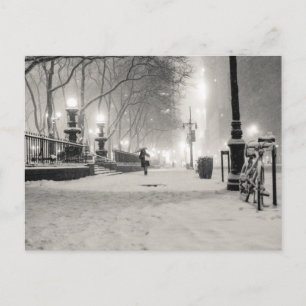 Carte Postale Hiver New York - Nuit neigeuse - Bryant Park