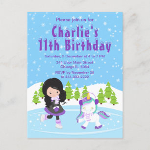 Carte Postale Hiver Patinage sur glace Anniversaire Black Hair G