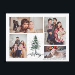 Carte Postale Hiver Pine Tree 4 Photo Collage Joyeux Fêtes<br><div class="desc">Design minimal et élégant imprimé Pine d'hiver moderne Noël Four Photo Collage Happy Holiday Carte postale qui peut être customisé avec votre texte. Cliquez sur le bouton "Customiser" et utilisez notre outil de conception pour modifier ce modèle. Découvrez le magasin Graphic Art Design pour d'autres produits qui correspondent à ce...</div>