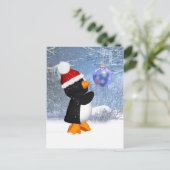 Carte postale Hiver Pingouin Cute Avec Décor Arbre (Debout devant)
