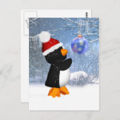 Carte postale Hiver Pingouin Cute Avec Décor Arbre (Devant / Derrière)