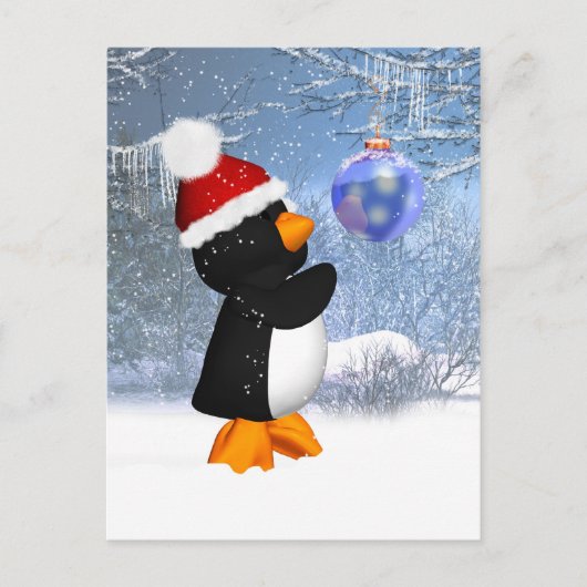 Carte postale Hiver Pingouin Cute Avec Décor Arbre (Devant)