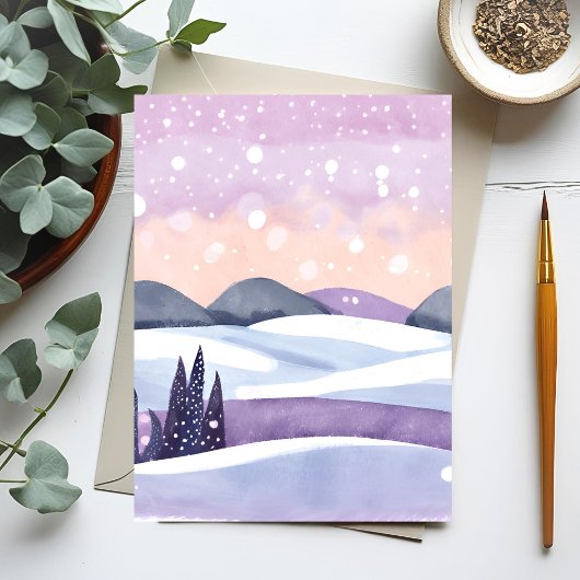 Carte Postale Hiver Purple Hills Aquarelle
