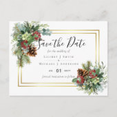 Carte Postale Hiver Red Berries Pine Cones Mariage (Devant)