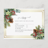Carte Postale Hiver Red Berries Pine Cones Mariage (Devant)