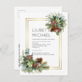 Carte Postale Hiver Red Berries Pine Cones Mariage (Devant / Derrière)