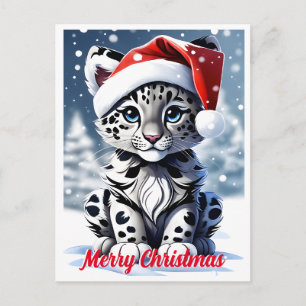Carte Postale Hiver Snowy Père Noël mignonne Snow Leopard Cub No