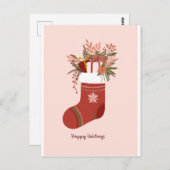 Carte Postale Hiver Stocker avec boîtes cadeaux, fleur Noël (Devant / Derrière)