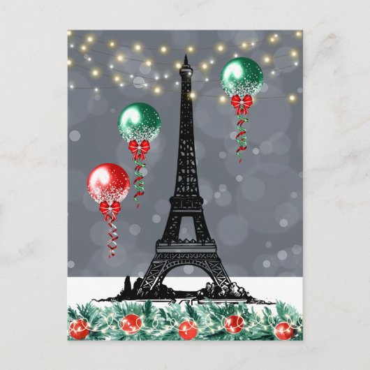 Carte Postale Hiver Tour Eiffel, Noël Balloons Nuit (Devant)