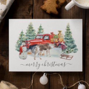 Carte Postale Hiver Vintage Camion Reindeer Girl manuscrite