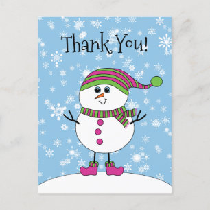 Carte Postale Hiver Whimsy Snowman Merci