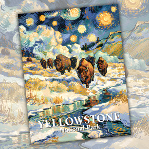 Carte Postale Hiver Yellowstone Bison Van Gogh Nuit étoilée
