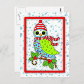 Carte Postale Hivernal Chouette à éclair avec frontière (Devant / Derrière)