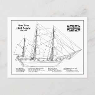 Carte Postale HMS Beagle Tall Ship - Plan d'expédition BD
