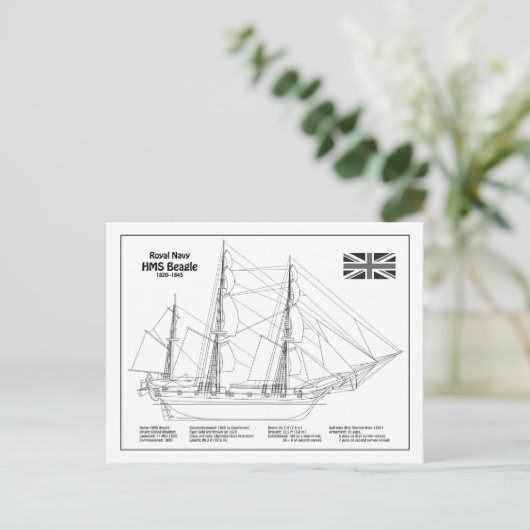Carte Postale HMS Beagle Tall Ship - Plan d'expédition BD (Debout devant)