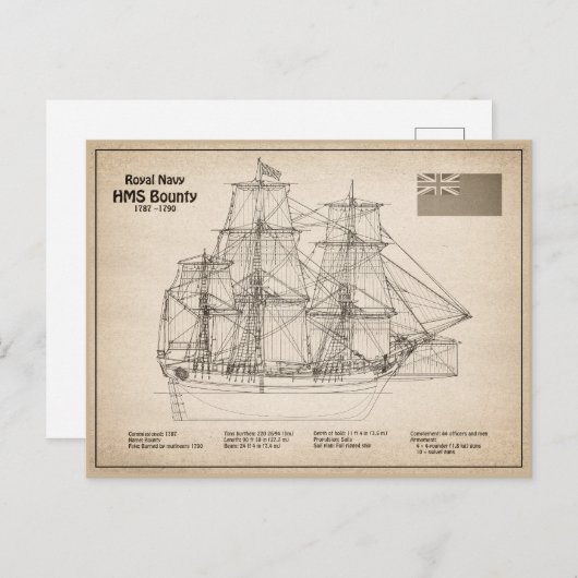 Carte Postale HMS Bounty - Plan directeur des navires SD (Devant / Derrière)
