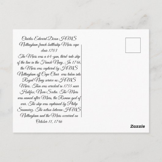 Carte Postale HMS Nottingham et cuirassé Mars 1703 (Dos)