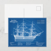 Carte Postale HMS Victory - Plan de plan des navires ABD (Devant / Derrière)