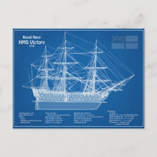 Carte Postale HMS Victory - Plan de plan des navires ABD (Devant)