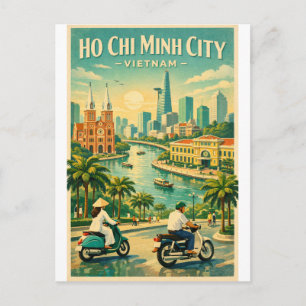 Carte Postale Hô Chi Minh-Ville, Vietnam, dans un style rétro cl