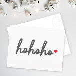 Carte Postale Ho Ho | Christmas Heart Modern Minimalist<br><div class="desc">Carte postale moderne et minimaliste avec "ho ho ho ho ho ho" en écriture manuscrite typographie en noir off suivie d'un coeur d'amour rouge mignon. Le cadeau parfait ou l'accessoire avec un Noël super festif sentir pour la saison des fêtes pour ceux que vous aimez!</div>