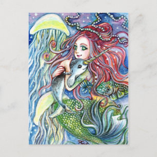 Carte Postale Holding Narwhal Baby - Mermaid Art