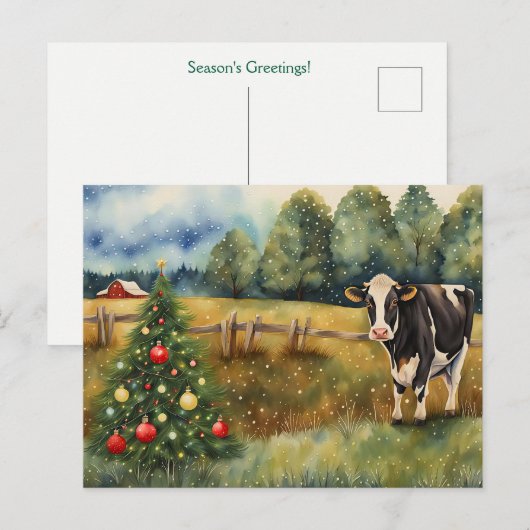 Carte Postale Holiday Seasons Greetings Country Barn  (Devant / Derrière)