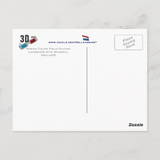 Carte Postale Holland Spring Tulips Paysage 3D Anaglyph (Dos)