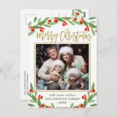 Carte Postale Holly Berry Branch PHOTO Noël Salutation (Devant / Derrière)