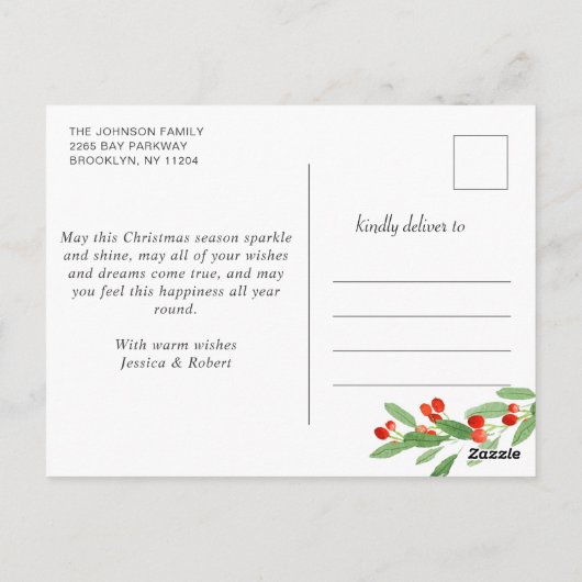 Carte Postale Holly Berry Branch PHOTO Noël Salutation (Dos)